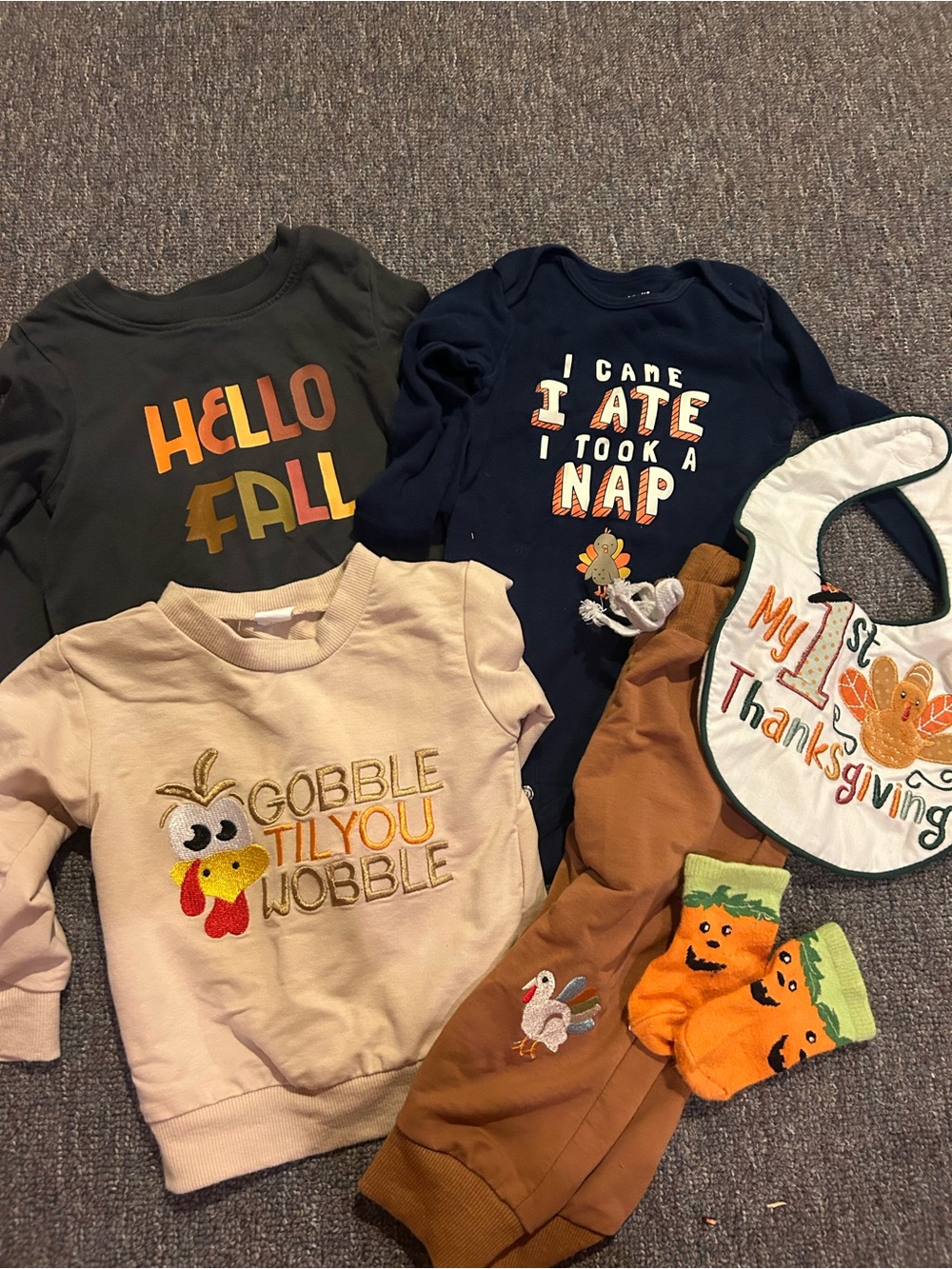 9-12 month fall clothing bundle Halloween Thanksgiving turkey outfit gobble